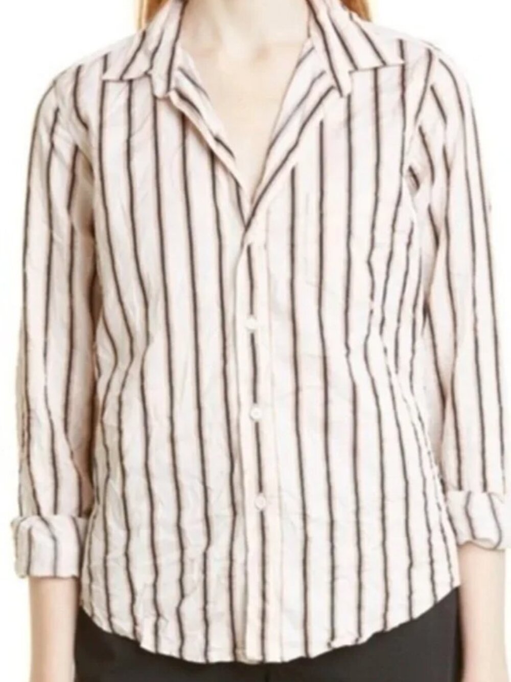Frank and Eileen Barry - Brown and black stripe on white - LARGE EUC